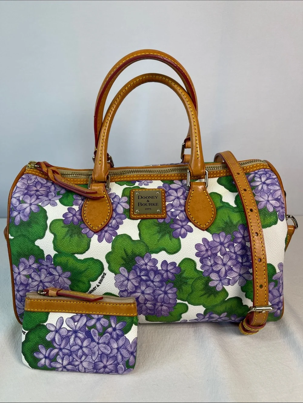 Dooney & Bourke Hydrangea Floral Side Pocket Satchel & Matching Wallet Set